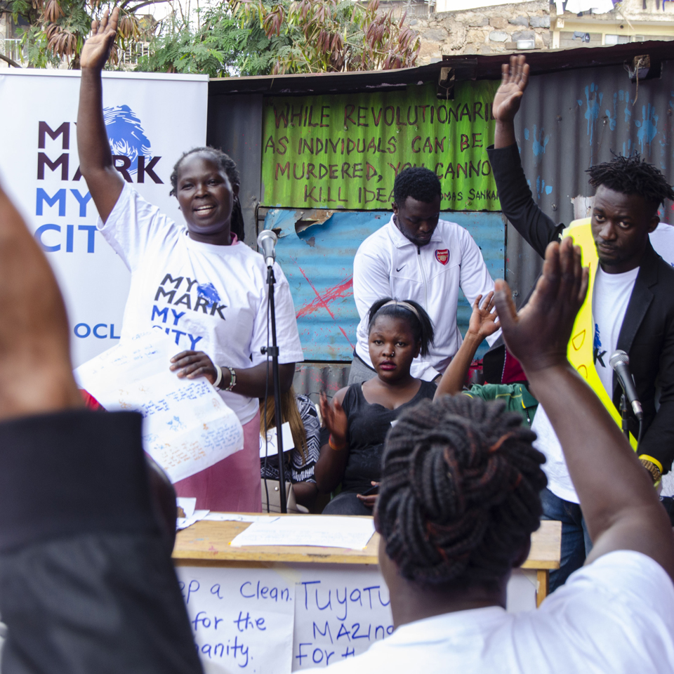 Participants at a "My Mark, My City" storytelling event, Nairobi