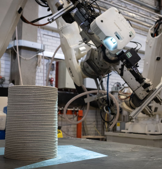 A concrete funnel created by a 3D printer