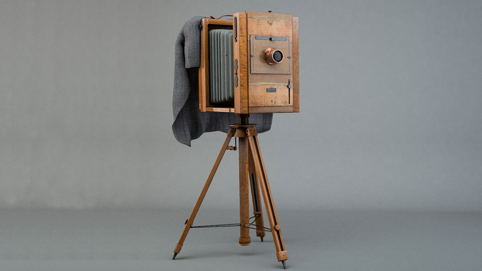 Photograph of an antique wooden plate camera