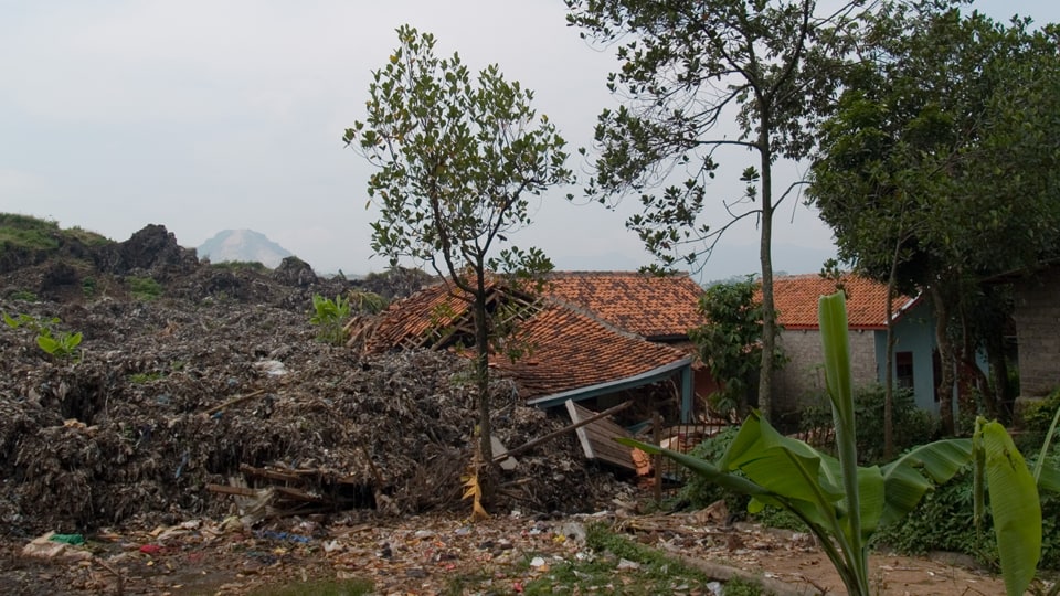 A hillside house devastated by a landslide