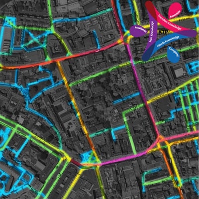 Map with coloured lines