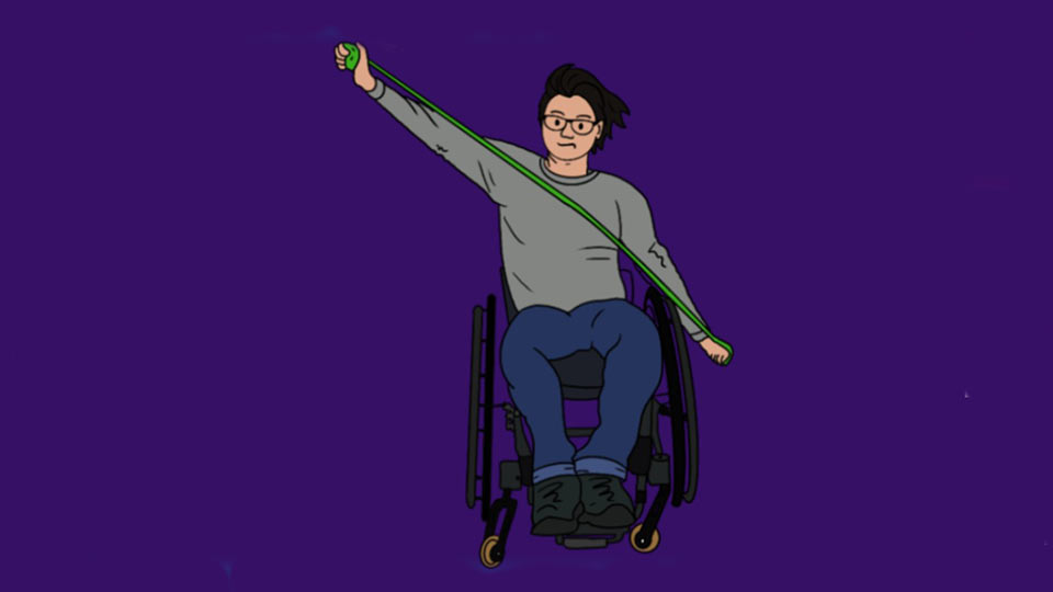 Vector drawing of person in a wheelchair completing arm stretches