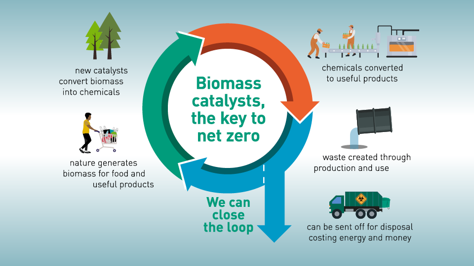 Diagram showing how biomass catalysts are the key to net zero