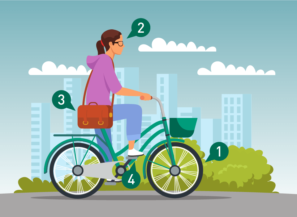 Illustration of a person commuting to work on a bike
