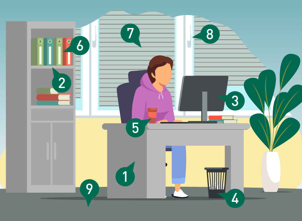 Illustration of a person sitting at a desk in the office