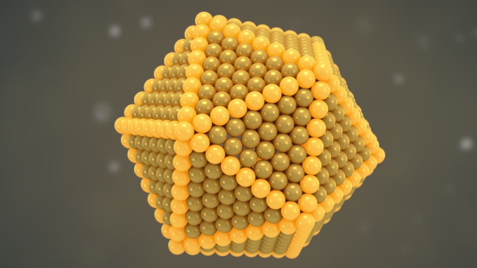 Still from the SlowCat animation, showing a material with a dense outer structure