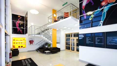 Inside the STI building foyer