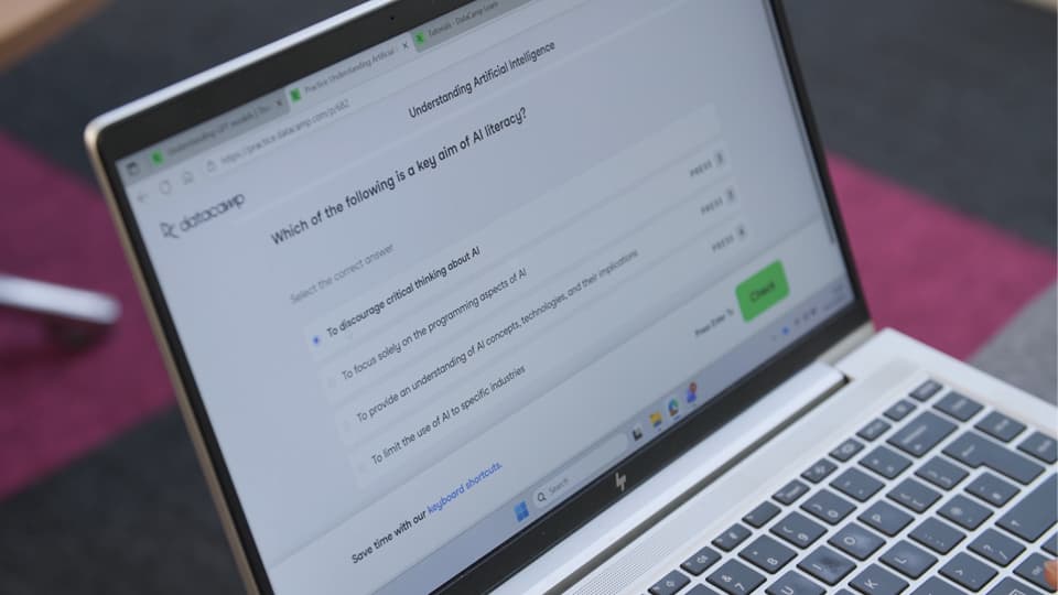 A laptop showing the DataCamp website.