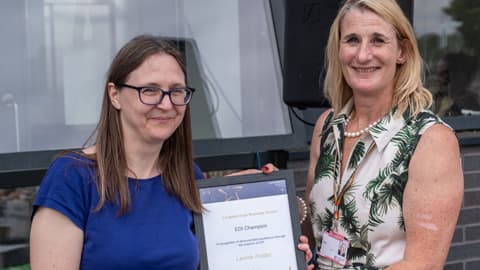 Lennie Foster receives the EDI Champion award on behalf of herself and Peggy Alexopoulou.