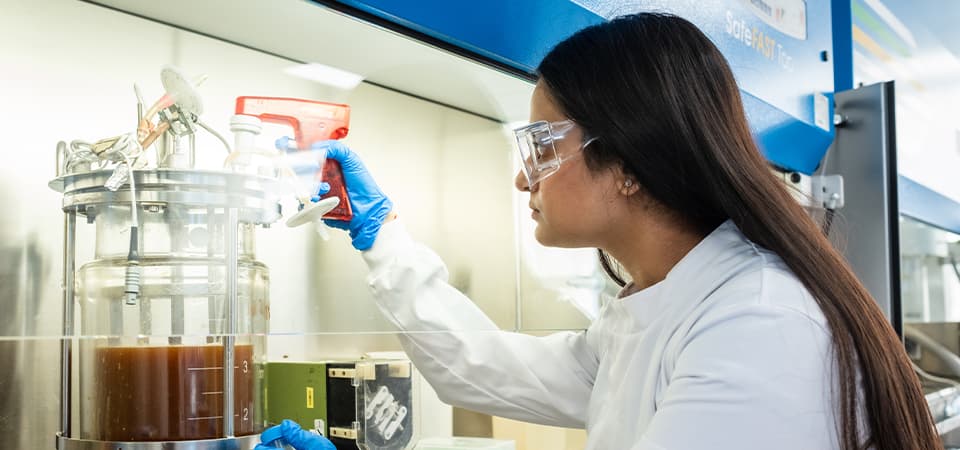 Female student working in lab