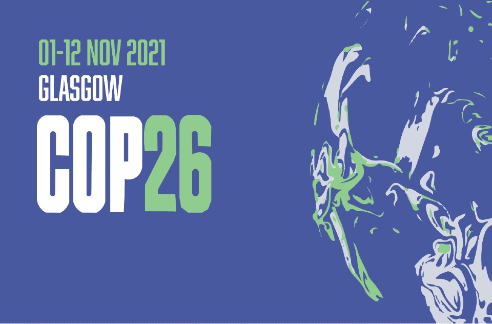 blue poster with text on saying '01-12 Nov 2023, glasgow, cop 26'