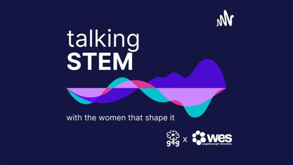 Women's Engineering Society podcast poster saying 'with the women that shape it'