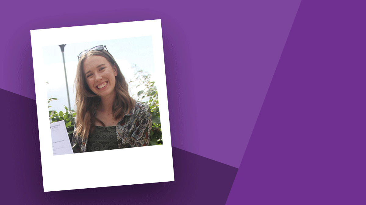 Amy smiling with purple background