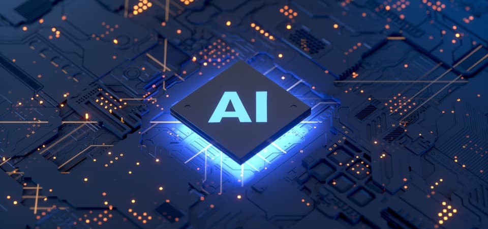 an image of a circuit board with the text 'AI' in the centre