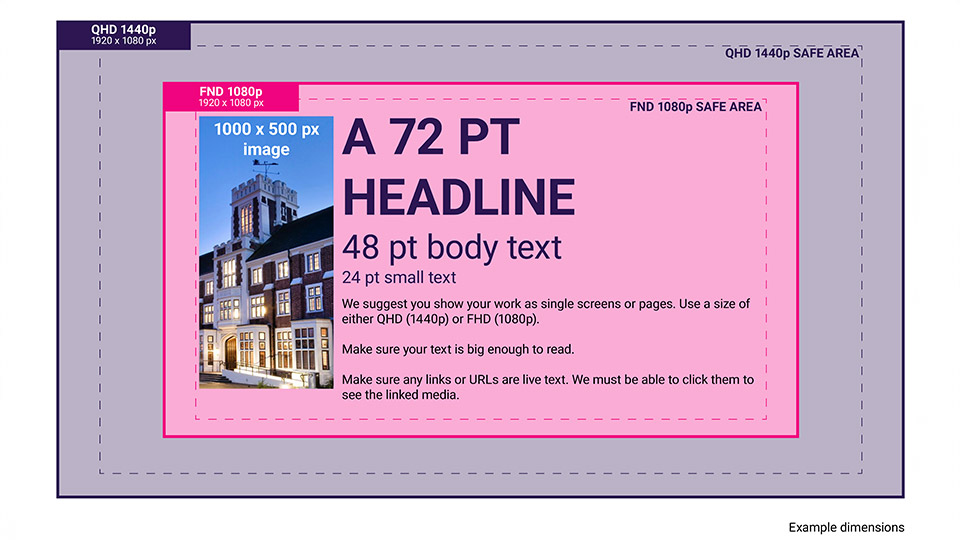 An illustrative example of the portfolio size layout showing the position of the image, text and the font sizes.