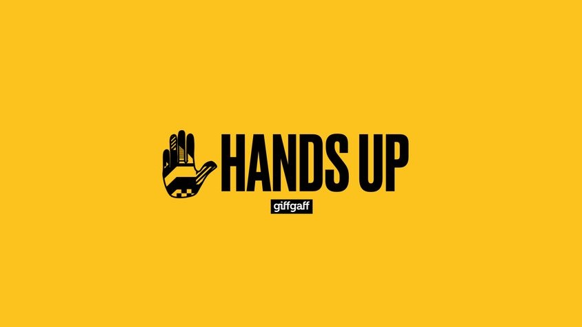 Hands Up graphic on a yellow background