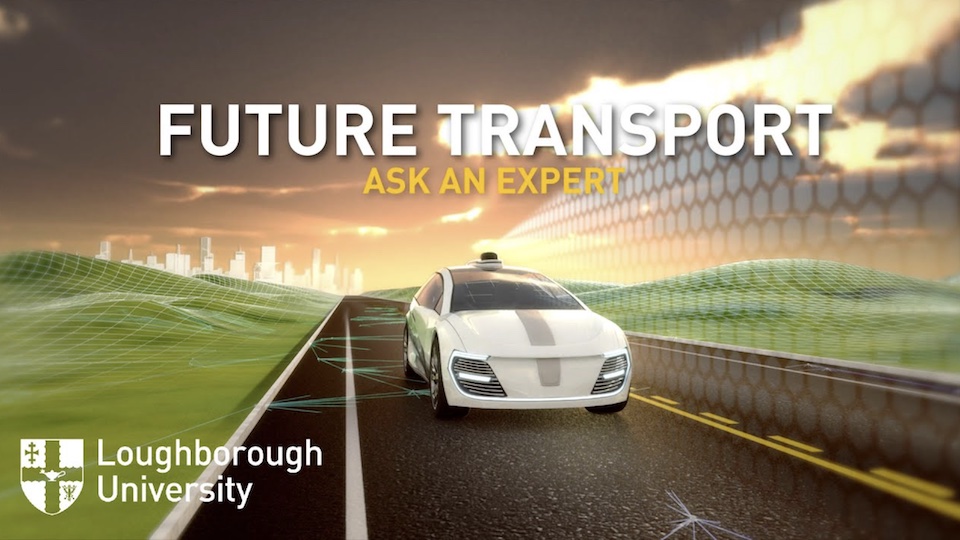 a Future Transport illustration showing an autonomous car driving along a road