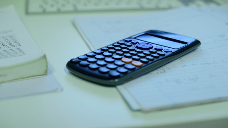 Photograph of calculator on top of a book