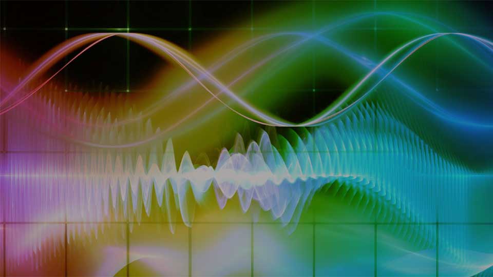 Close-up of multicoloured electromagnetic waves.