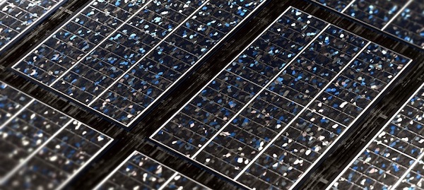 Close-up on rows of small futuristic solar cells