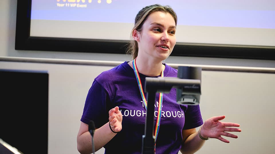 Katrina Cranfield, one of our Women in Science student ambassadors, delivering a presentation