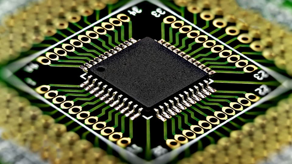 A closeup view of a microchip