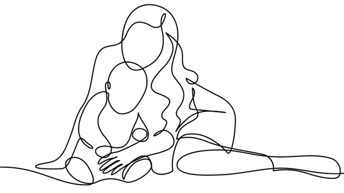 a line drawing of a mother with her child