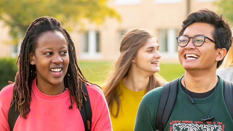 Students walking through campus