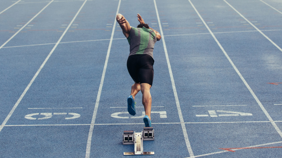 Sprinter at the start line. Image provided by Getty.