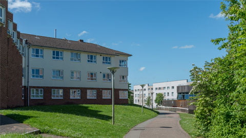 Visitor flats in the student village on campus.