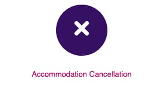 ccommodation cancellation option represented by a white cross icon inside a purple circle.
