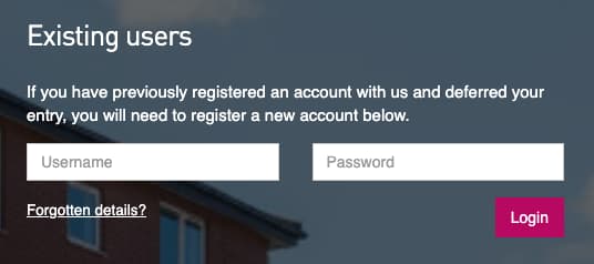xisting users login page with username and password fields and a login button.