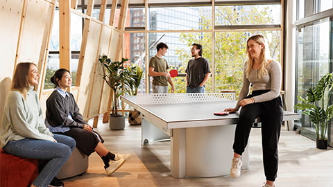 A 360 camera view of the reception and social interior spaces of Stratford One.