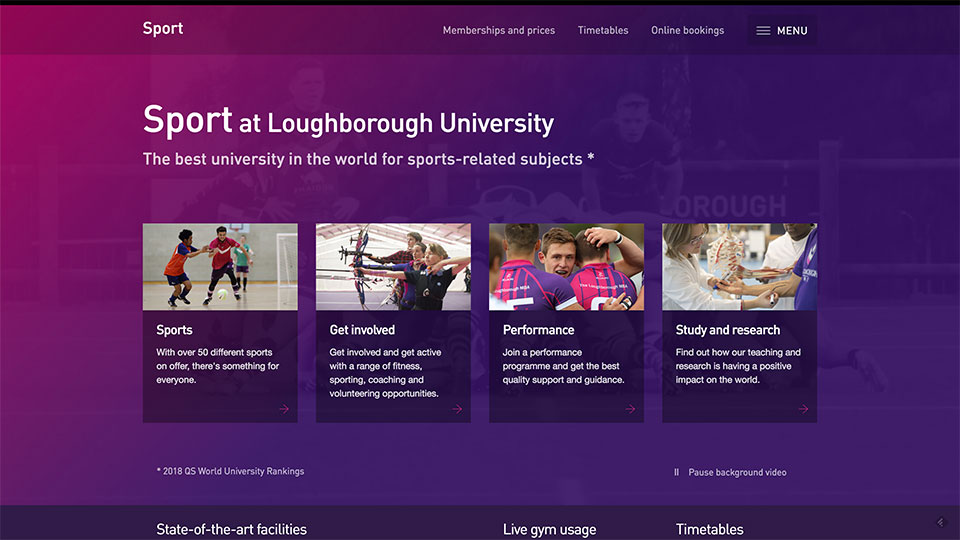 A screenshot of the Loughborough Sport website