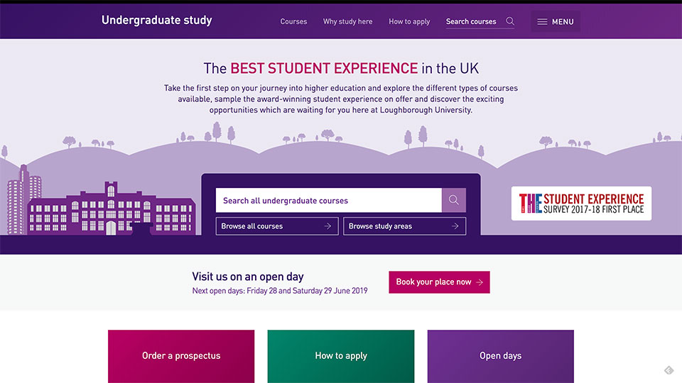 Screenshot of the 2019 undergraduate prospectus