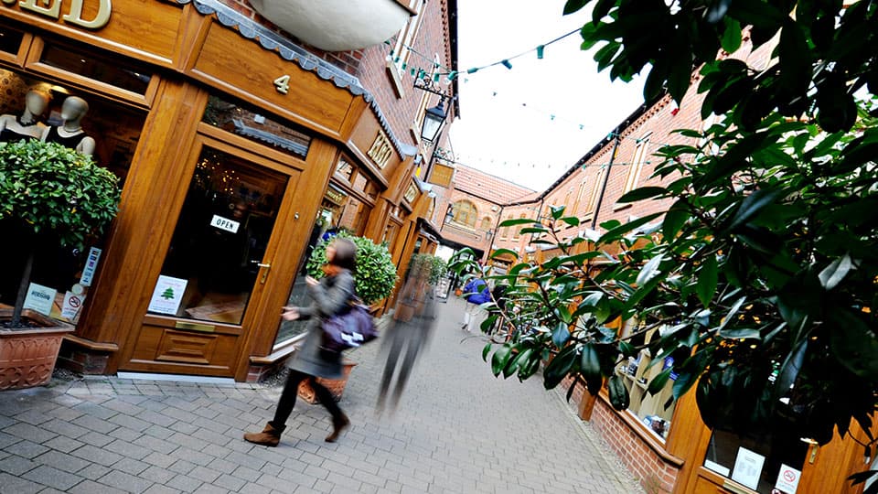 Loughborough town centre. Churchgate Mews.