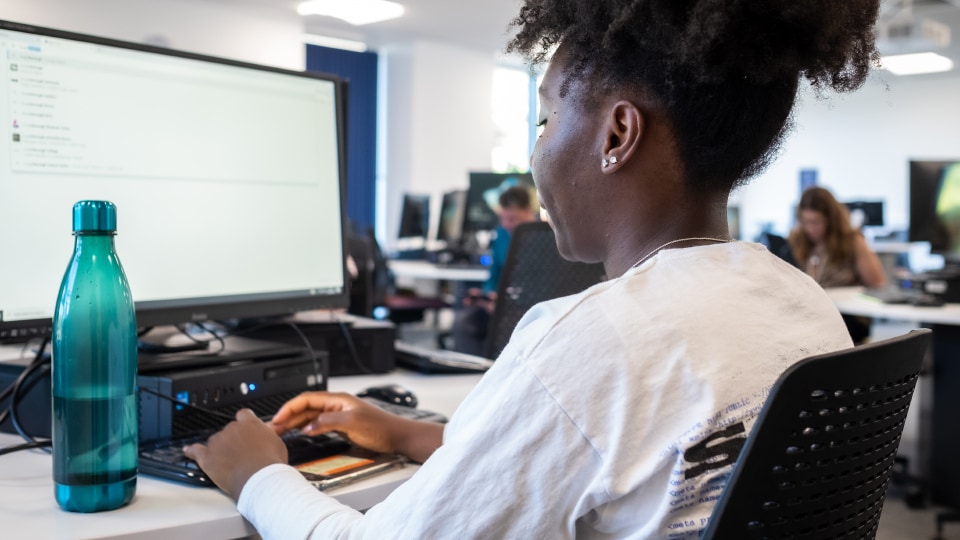 Students at computers in a computer lab