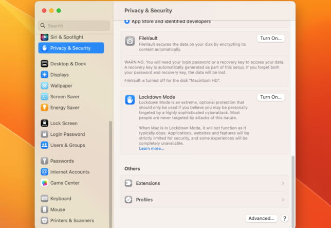 The privacy and security menu has the profile option located with in it