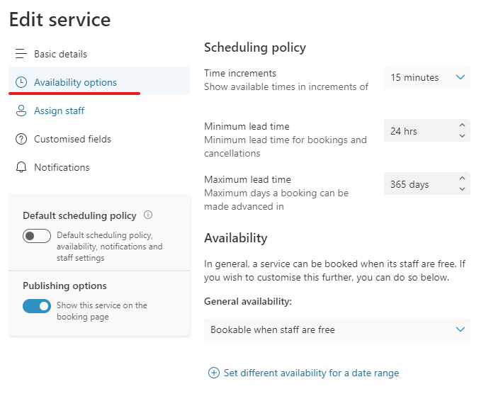 Image showing how to set the minimum and maximum lead times