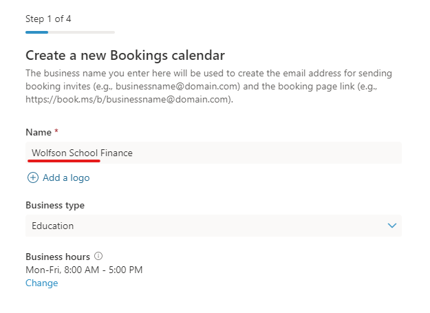 Image showing the Create bookings menu 