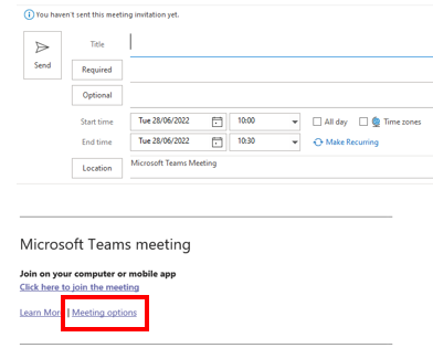 Image shows what a teams meeting request looks like