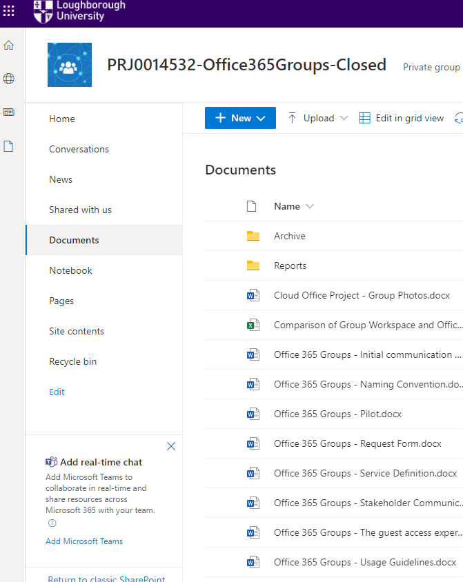 Image shows a Microsoft group and where to select changing it to an MS Team