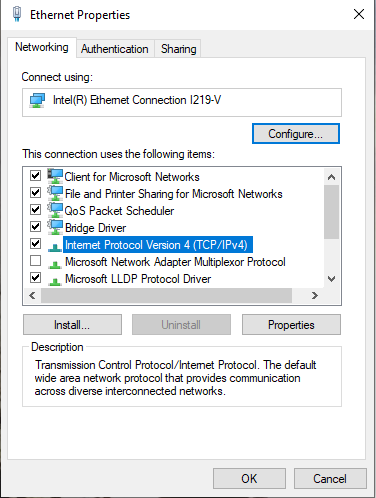 Internet Protocol Version 4 (TCP/IPv4) menu