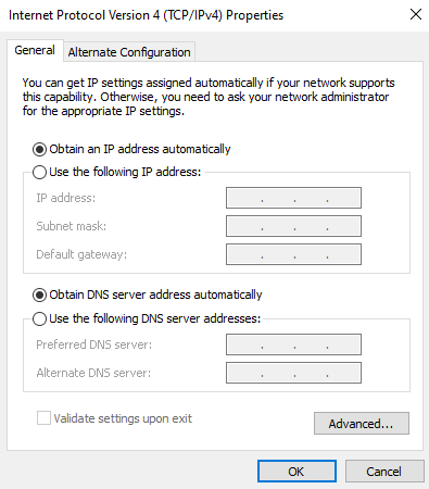 Internet Protocol Version 4 (TCP/IPv4) properties