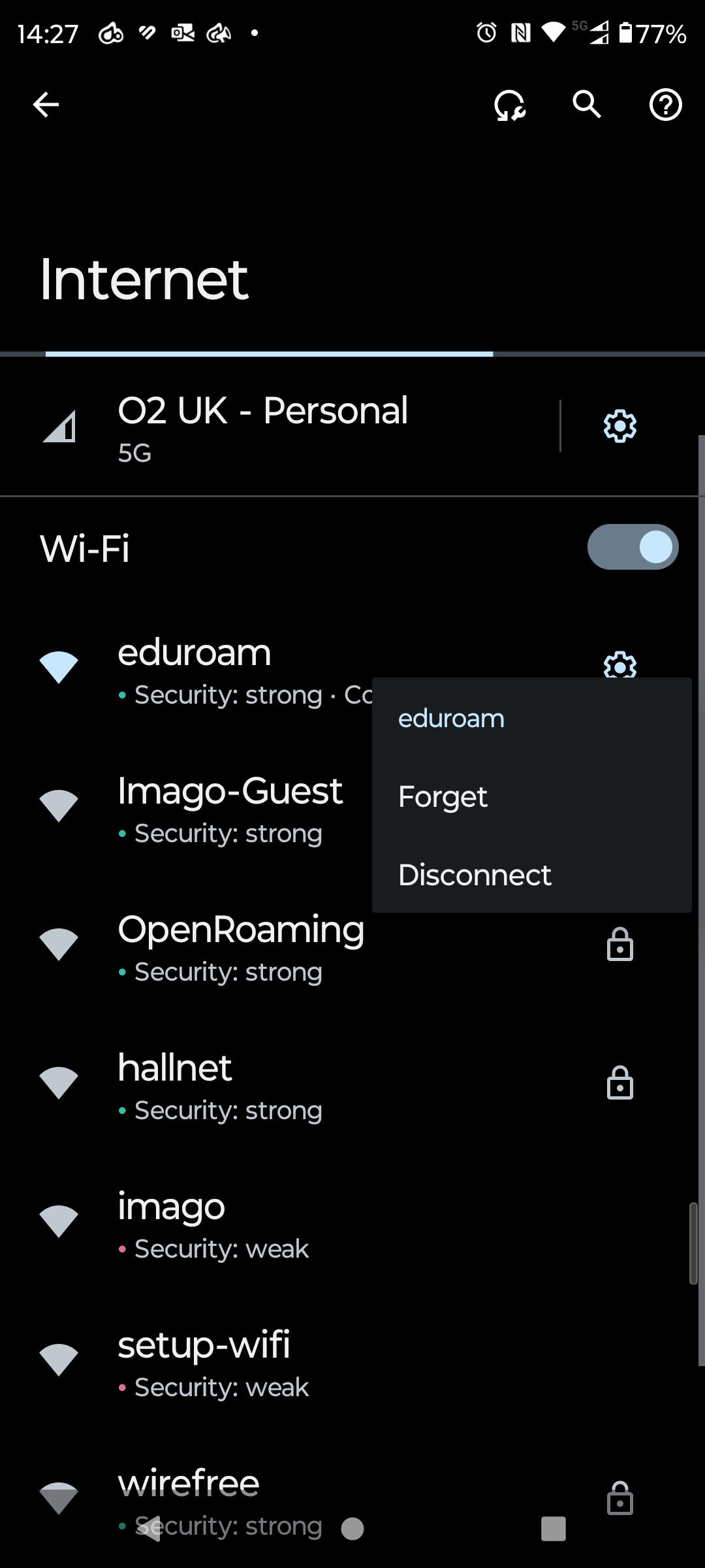 To forget a Wi-Fi network on your android device, open the wi-fi setting and long press until the options menu appears and select Forget