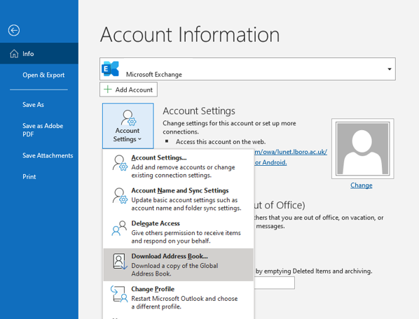 Image of outlook address book option