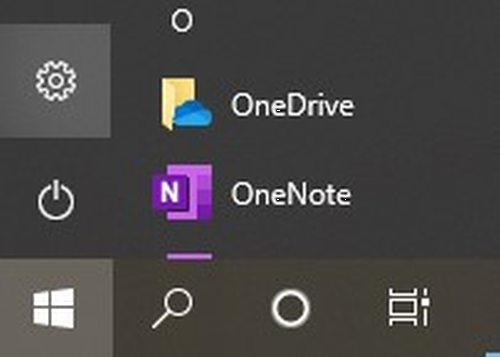 OneDrive displayed in the Windows 10 menu
