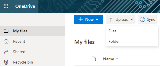 OneDrive online upload options image