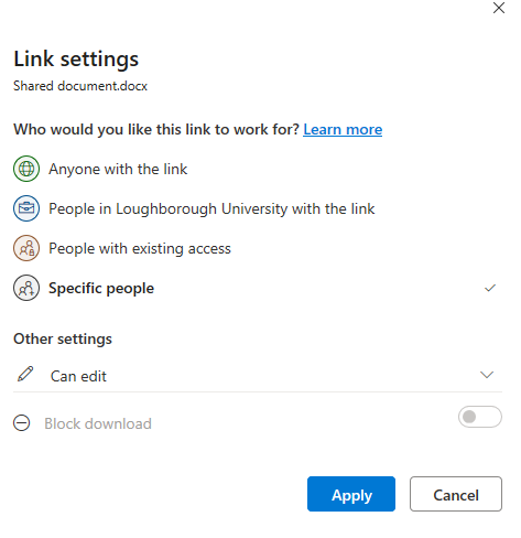OneDrive sharing access levels