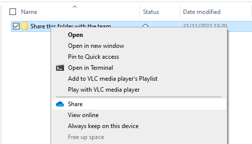 Sharing a folder from Windows file explorer